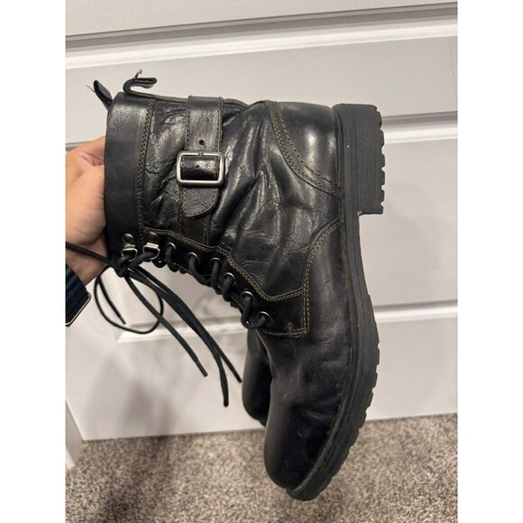 Ashton Grey Black Leather Lace Up Buckle Boots Size 10 - Picture 4 of 8